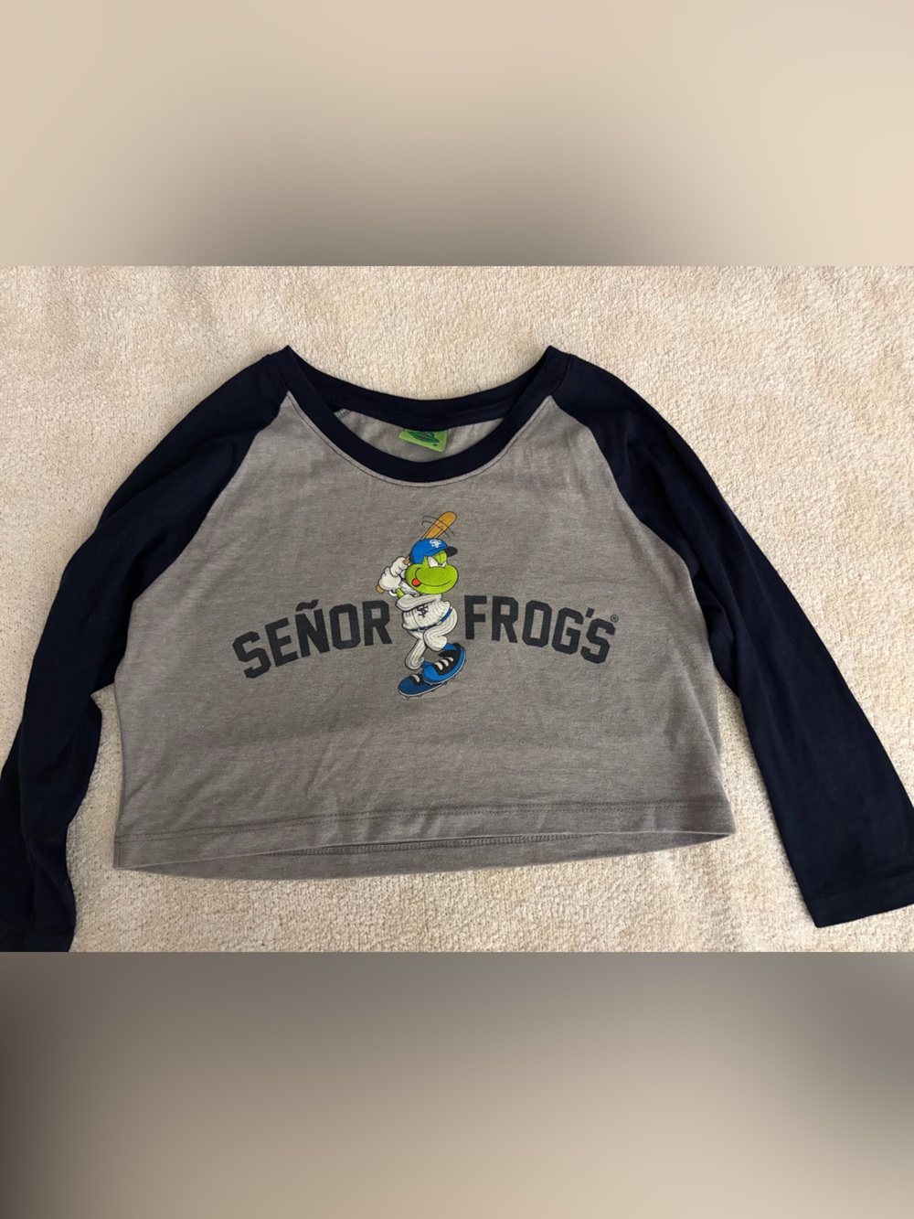 Señor Frogs Cropped Baseball Tee Graphic T-Shirt